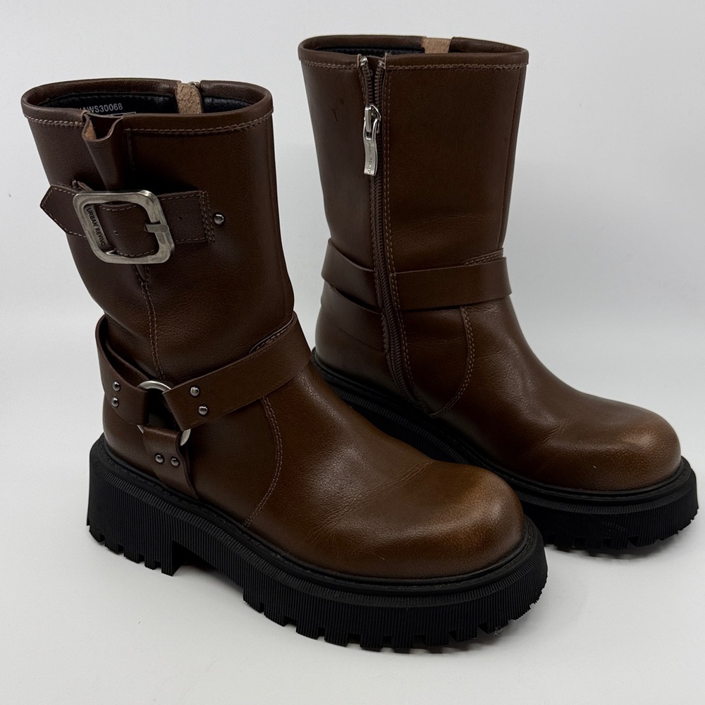 Urban Revivo Brown Mid-Calf Buckle Boots